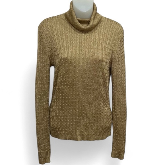 Lauren Ralph Lauren Metallic Gold Cowl Turtle Neck Sweater Size M - Picture 1 of 4